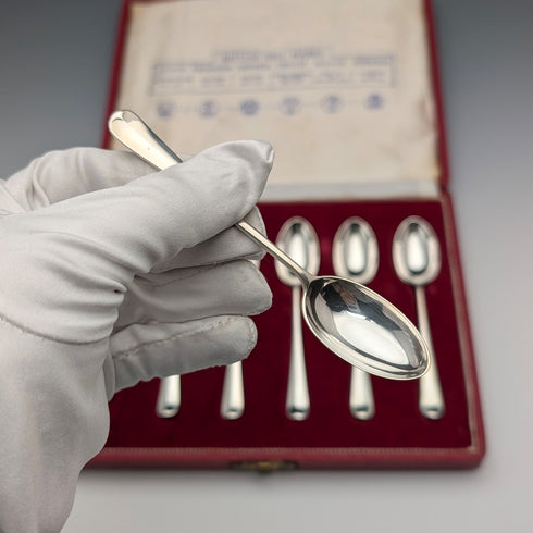 1957 British Vintage Multi-Hallmark Sterling Silver Teaspoons x 6, Total 80g, Roberts & Belk, Case Included